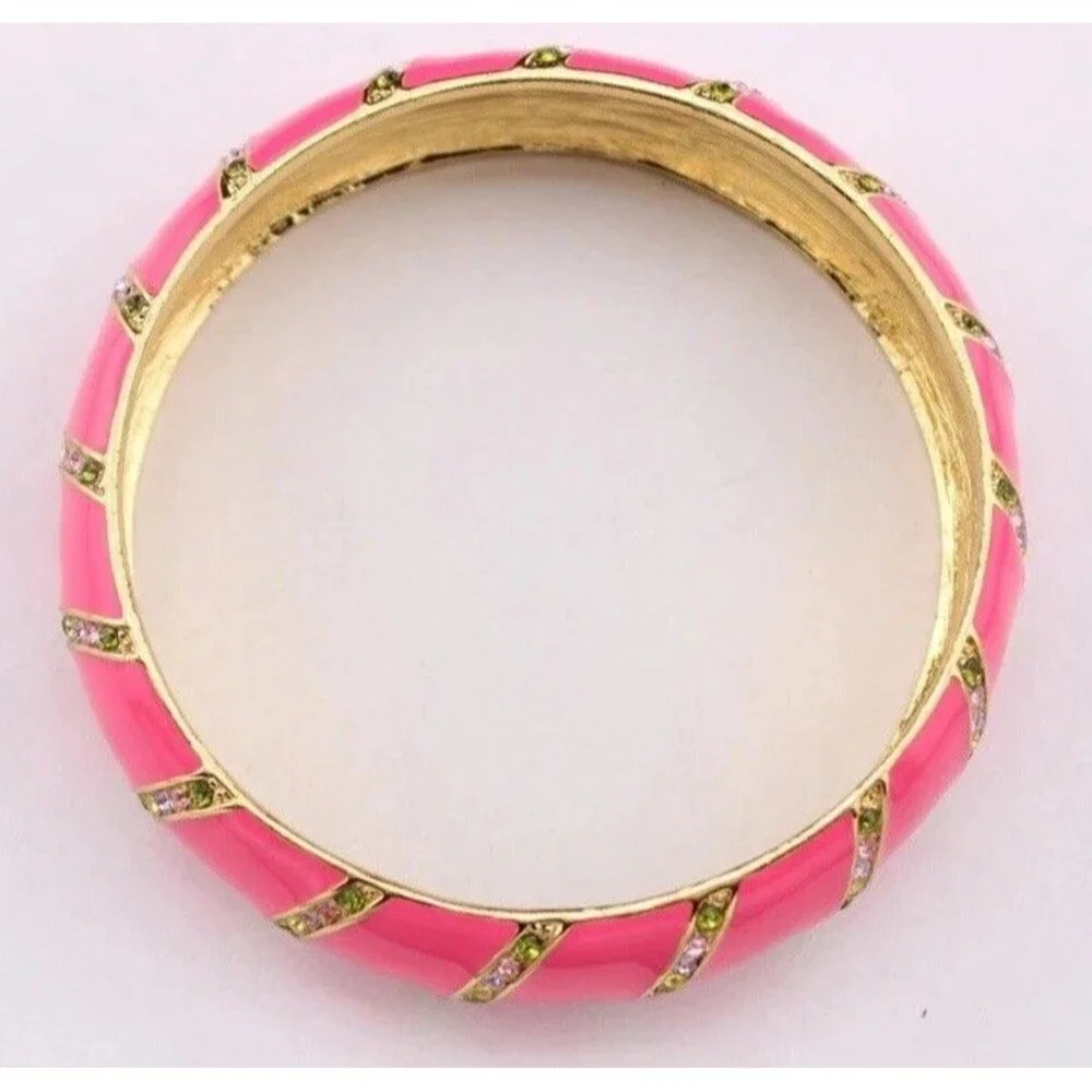 Kate Spade Pink Crystal Lollie Bracelet enamel Bangle multi color Pave stones